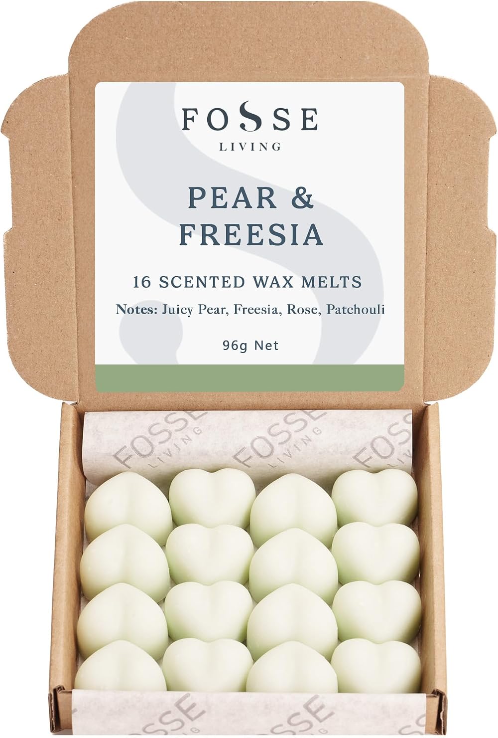 Fosse Living Pear & Freesia Soy Wax Melts 16 Pack 96+ hrs Vegan UK