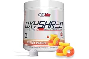 EHP Labs OxyShred Non Stimulant Pre Workout Powder - Stim Free Pre Workout, Caffeine Free Preworkout for Men & Women with L Glutamine & Acetyl L Carnitine - Peach, 60 Servings