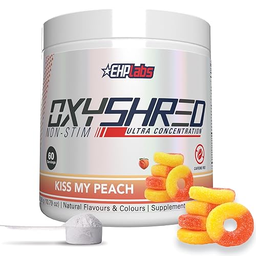 EHP Labs OxyShred Non Stimulant Pre Workout Powder - Stim Free Pre Workout,  Caffeine Free Preworkout for Men & Women with L Glutamine & Acetyl L  Carnitine - Peach, 60 Servings in