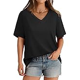 Aokosor Womens V Neck Short Sleeve T Shirts Summer Tops 2025 Casual Loose Tees Trending Now S-4XL