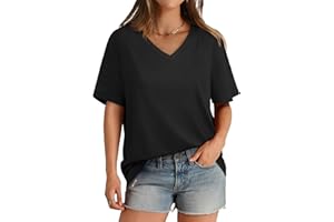 Aokosor Womens V Neck Short Sleeve T Shirts Summer Tops 2025 Casual Loose Tees Trending Now S-4XL