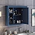 LZ LEISURE ZONE 35'' x 28'' Wall Mounted Bathroom Storage Cabinet, Modern Bathroom Wall Cabinet with Mirror, Mirror Cabinet with 6 Open Shelves, Blue