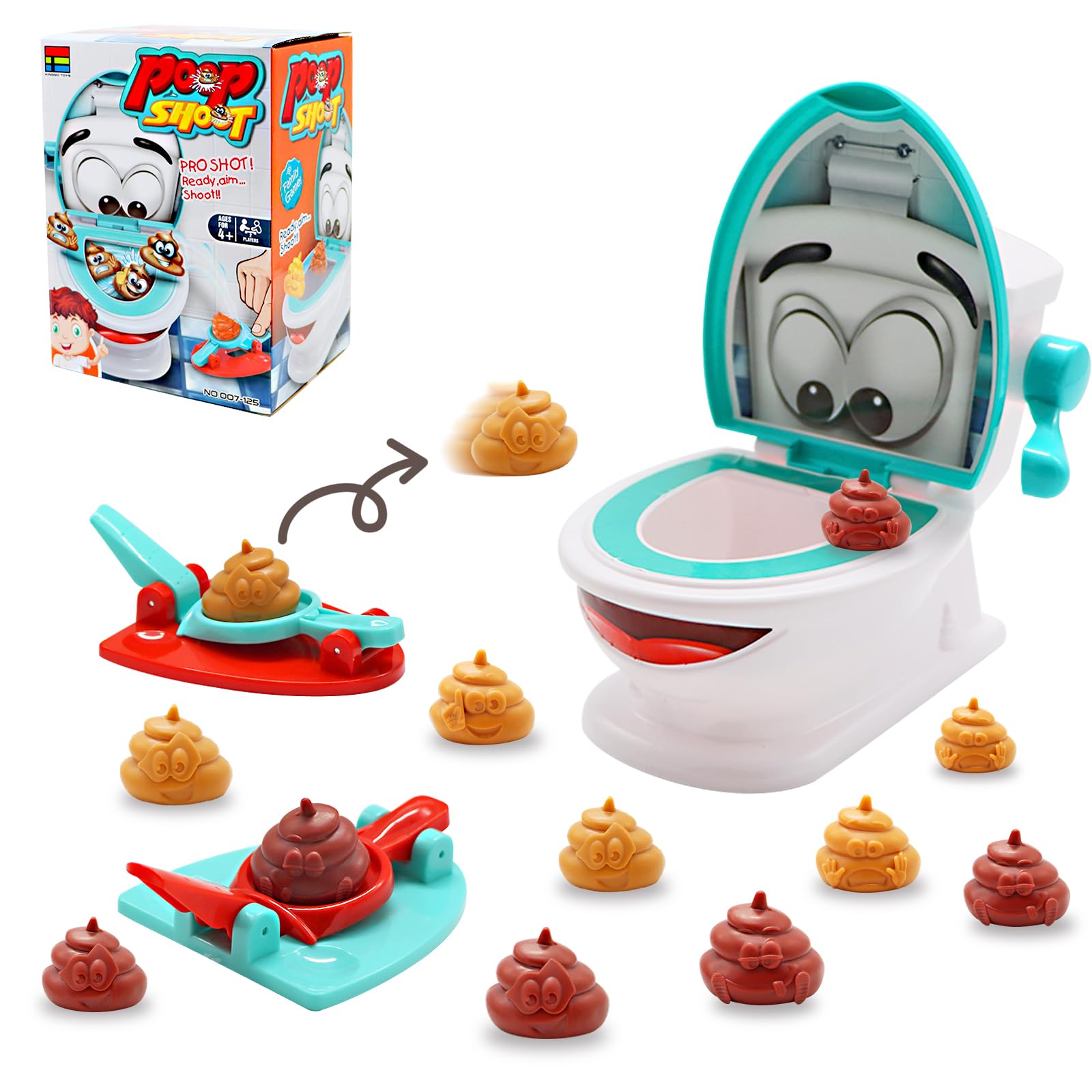 ICEBLUEOR Creative Toilet Poop Shoot Game - Stress Relief Toy With 1 Toilet, 2 Launchers, 12 Soft Poops, 1 Sticker - Family Gifts for Kids 4-8 Years Old