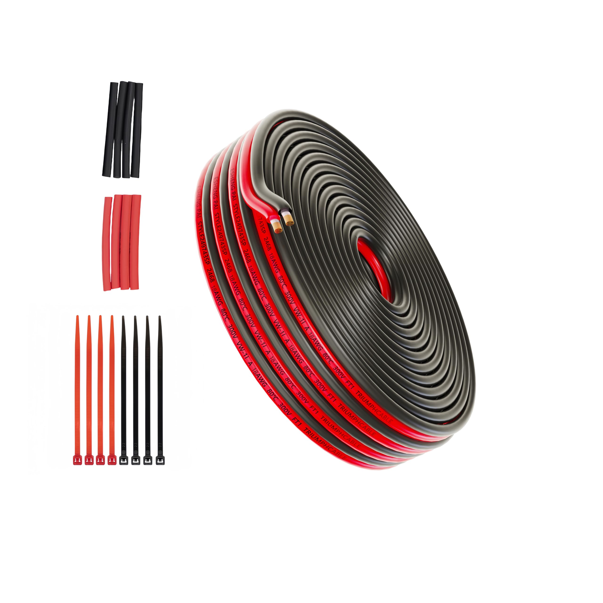 Piwaal 18AWG Electrical Wire Spool 0.68mm² 50ft Each 18 Gauge 2 Conductor Parallel Wire (Red 15M Black 15M) Hook Up Oxygen Free Stranded Tinned Copper Cable for LED Strip/Bulbs/Lamps