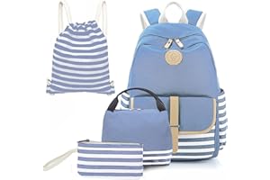 Joyfulife School Backpacks for Teen Girls Lightweight Canvas Backpack Student Bookbags with Lunch Bag 4 in 1