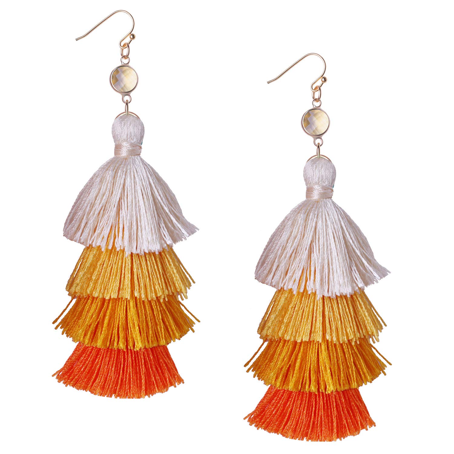 KELITCH Multi-Layers Tassel Earrings Pendant Drop Earrings Handmade Bohemian Dangle Earrings Fashion Style (Orange D)