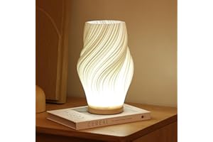 Dawnwake Bedside Lamp with Woodbase - Button Control Table Lamp for Bedroom 12 Way Dimmable Nightstand Lamp with PLA Lampshade for Living Room, Kids Room, College Dorm, Office (Large-B)