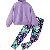 Jrbybazy Girls Clothes Half Zip Sweatshirt Top and Full Print Tight Pants 2 Piece Outfit for Kids 6-14