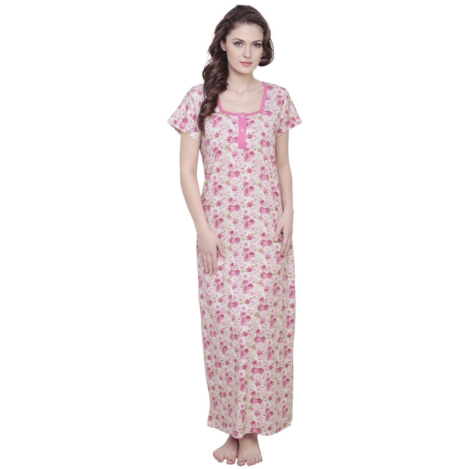 claura printed hosiery cotton nighty for women or cotton nightdress in pink