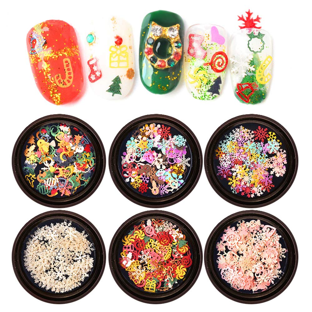 HERIS 6 Boxes Christmas Nail Chunky Glitter Snowflake Sequins Iridescent Flakes Cosmetic Paillette Ultra-thin Tips for Nails Art Decorations