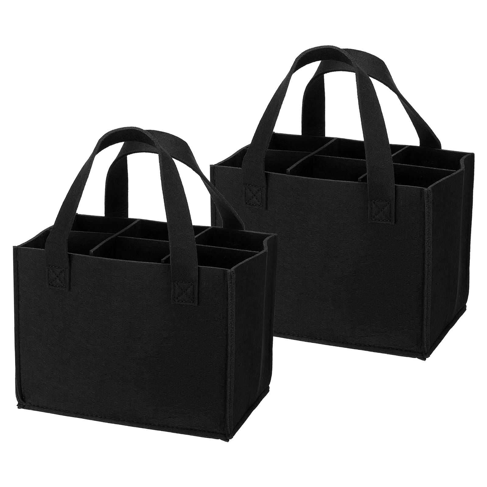 PATIKIL 6 Bottle Wine Carrier Tote Bag, 2 Pack Wine Bottle Carrying Bag with Divider Reusable Wine Storage Bag Felt Grocery Bags Portable Gift Bag, Black