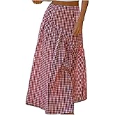 GORGLITTER Women's Gingham Skirt Plaid High Waist Summer Casual Trendy A Line Maxi Skirts