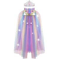 SEFIRST Capa De Princesa Con Corona Para Niñas – Tul Con Lentejuelas, Ideal Para Halloween Y Cumpleaños