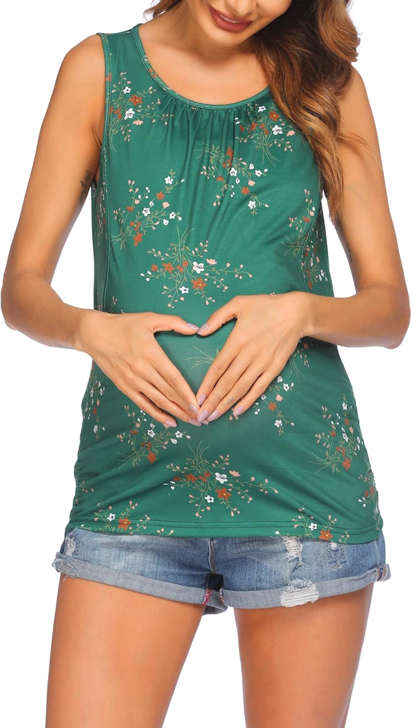 Ekouaer Women's Maternity Nursing Top Breastfeeding Tank Top Tee Shirt Double Layer Sleeveless Pregnancy Shirt at  Women’s Clothing store
