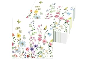 YYBD 100Pcs Spring Napkins Wildlife Flower Paper Napkin Disposable Colorful Flora Dinner Hand Napkin Spring Summer Tableware 