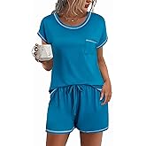 Ekouaer Womens Pajama Sets 2 Piece Soft Short Sleeve Top and Shorts Sleepwear Round Neck Pjs Lounge Set with Pockets