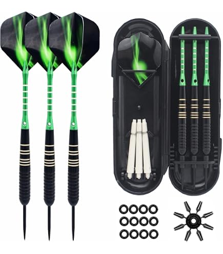 Flechette Professionnel Lot De 3 Fléchettes Professionnelles 22 G - Pointe Acier, Tiges Aluminium, Ailettes PVC - Avec étui Jeu Fléchettes Complet étui