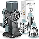 KEOUKE Rotary Cheese Grater Hand Crank Transparent - Shredder Slicer Grinder 3 Stainless Steel Blades, Stable Suction, Labor-