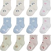 Aroveea Baby Toddle Socks Grip Non Slip Kids Boys Girls Cotton 12 Pack Ankle Cute Newborn Socks