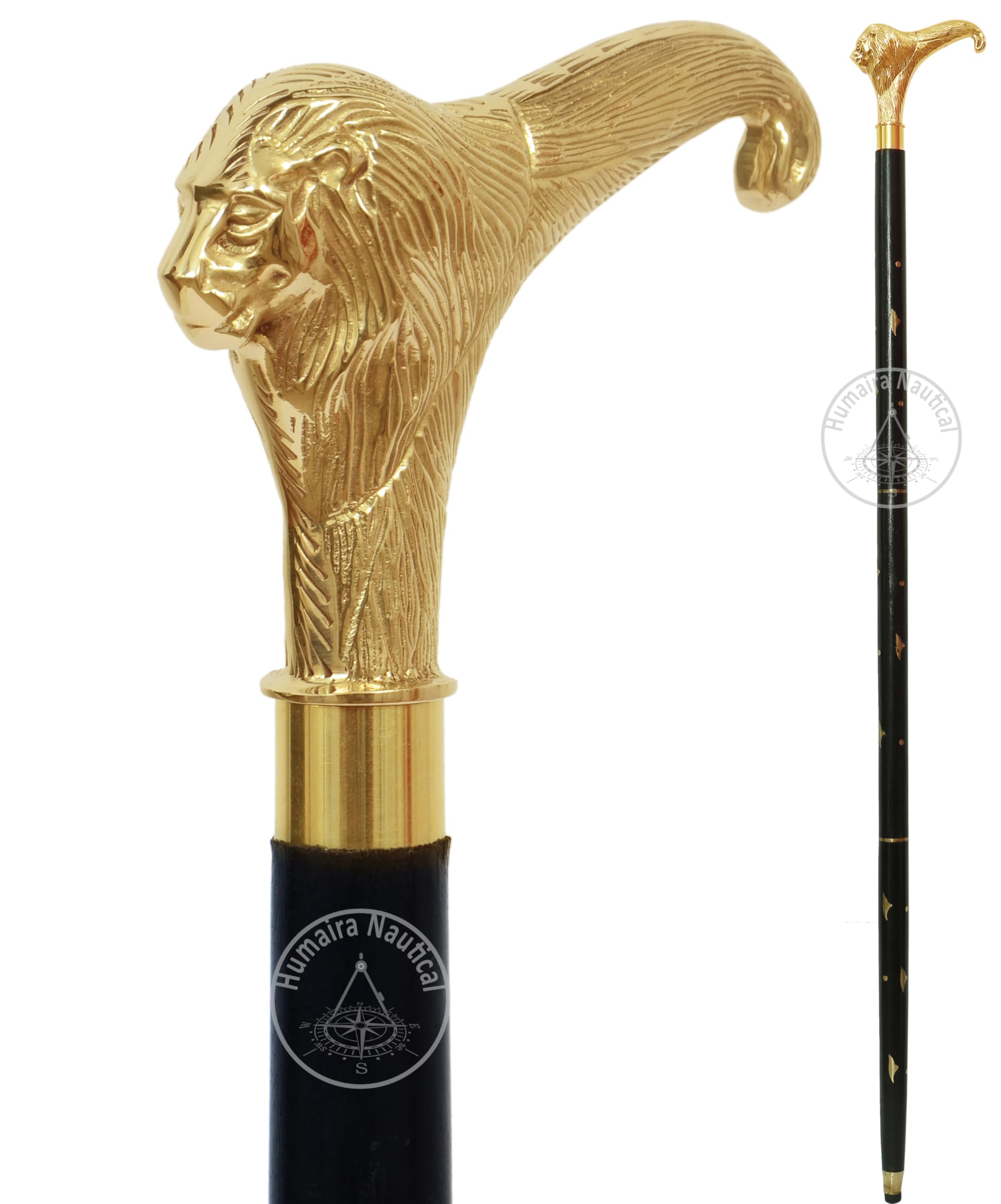 Photo 1 of Humaira Nautical Solid Brass Lion Head Handle Wooden Walking Stick Cane Vintage Designer Handmade