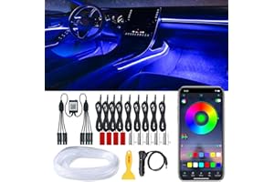 QVEVDACAR Interior Car LED Strip Lights, RGB 16 Million Color 9 in 1 Ambient Lighting Kit with 236 inches Fiber Optic, Music Mode Inside Car Lighting Accessories with Wireless APP Control (No Remote)