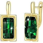 EVEVIC Austrian Crystal Leverback Earrings for Women Baguette Crystal Drop Earrings 14K Rose Gold Plated Hypoallergenic Jewelry Gift