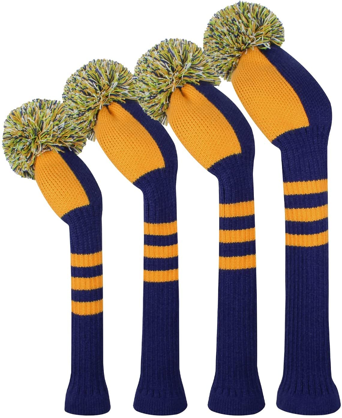 Knit Woods Golf Head Covers, Set of 4, Orange Striped, Fit Driver (460CC) Fairways hybrid/UT. Soft and Elastic, Decorative Your Golf Bag to Make It Stand Out