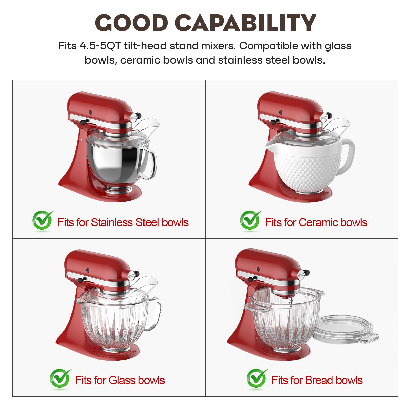 Pouring Shield for KitchenAid 4.5-5QT Mixer Bowl (Stainless Steel, Glass, Ceramic) and Flex Edge Beater for Kitchenaid Mixer, 4.5-5 QT Tilt-Head for Kitchenaid Mixer Attachments by FOCOLLK