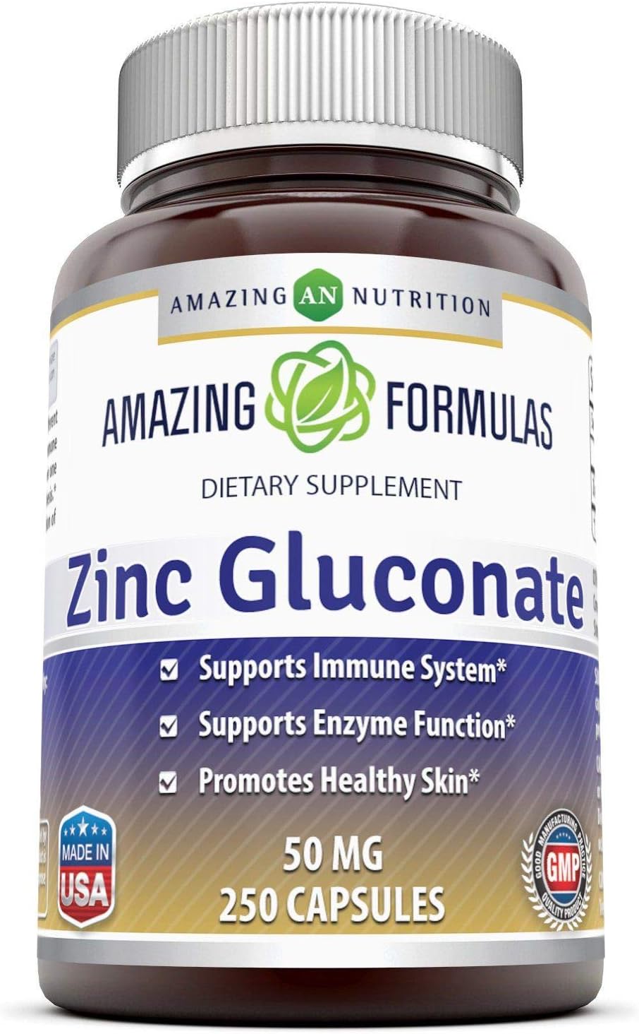 Zinc Gluconate 50 mg, 250 Tablets Supports Immune System Supports