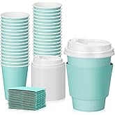 Patelai 48 Pcs 12 oz Disposable Coffee Cups with Lids and Sleeves Bulk, Insulated Hot Chocolate Paper Cup for Hot and Cold Beverage Water Juice Cocoa Tea Party Restaurants Travel Supplies (Green)