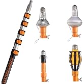 5-24 ft Telescopic Light Bulb Changer Kit for High Ceilings (30 ft Reach) | Light Bulb Remover Tool High Ceilings Kit with 2 Suction Cups, Basket &amp; Microfiber Cloth with Pole