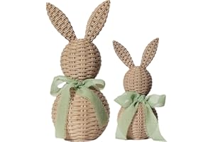 Easter Rattan Bunny Decor, Bun ny Figurines Set, Blue Rattan Bunny, Easter Table Centerpiece for Table Settings, Room Decor, 