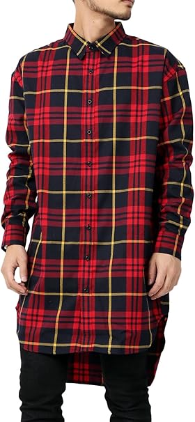 Amazon アビト シャツ チェックシャツ ロング丈 ライトアウター メンズ レッド フリーサイズ シャツ 通販