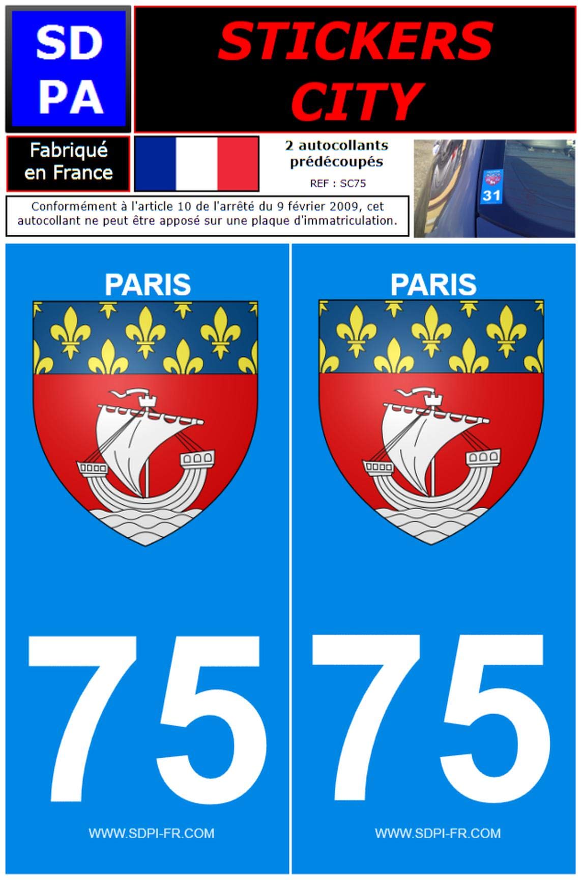 STICKZIF SC75 2 Adhesive Stickers Paris City 75, Set of 2