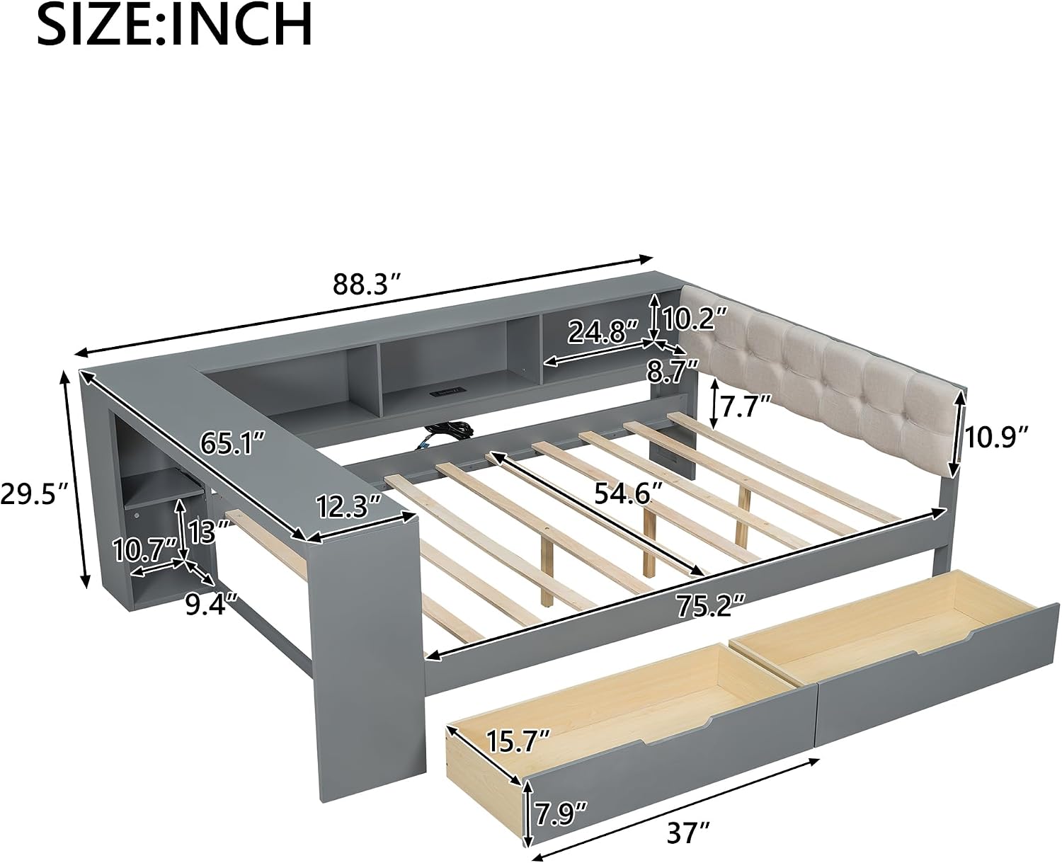 Merax Full Size Platform Bed dimensions diagram