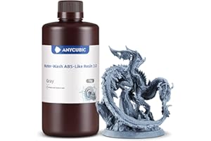 ANYCUBIC Water Washable ABS-Like Resin 3.0, 3D Printer Resin, High Toughness and High Precision, Easy to Post-Process, Low Odor, Wide Compatibility for All LCD 3D Printers (Gray, 1kg)