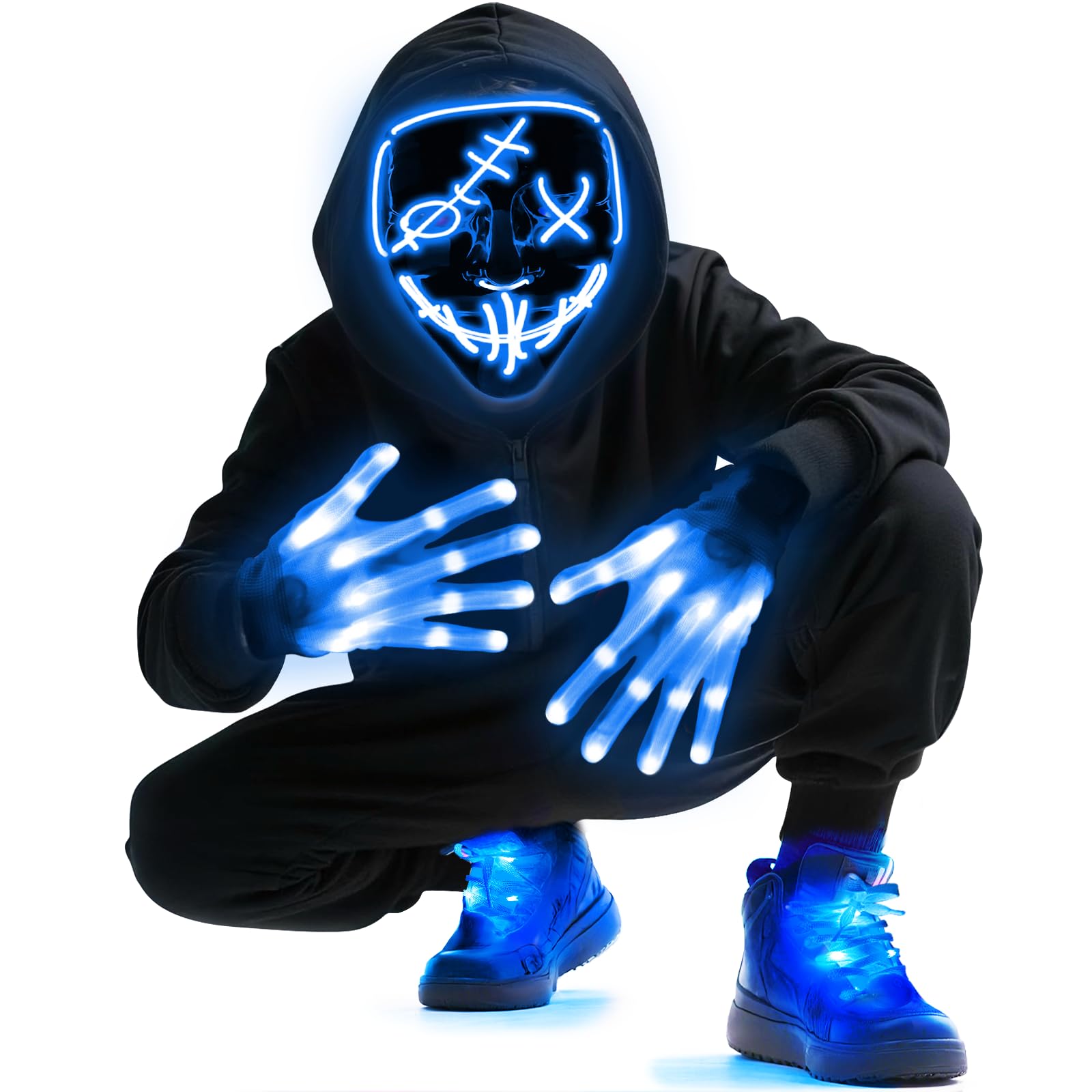 Photo 1 of *** SIMILAR IMAGE ONLY MASK***Camlinbo Halloween LED Mask & Glow Set, Adult Light up Mask Glow Gloves and Shoelaces, Halloween Cosplay Party Costume