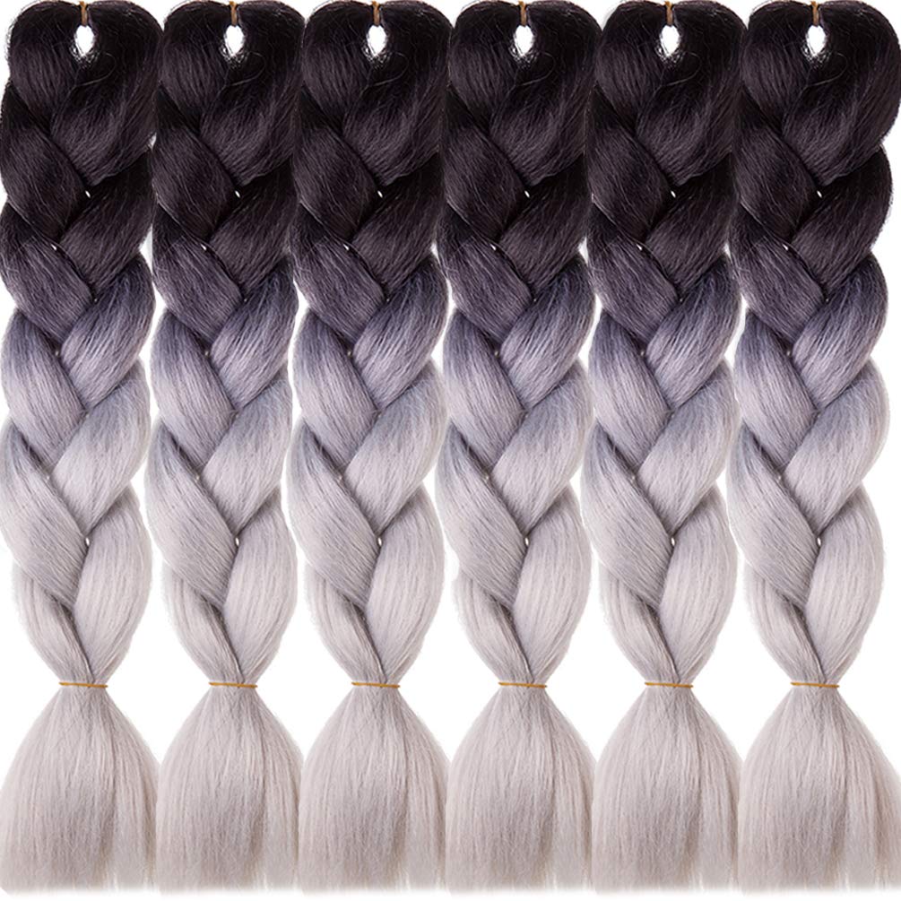LDMY Hair Braiding Kit-Ombre Grey Jumbo Braids, Long 24inch 6Bundles/pack Synthetic Braiding Hair Extension for DIY Wigs and Braids