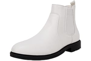 COUTGO Men's Ankle Boots Chelsea Round Toe Slip on Waterproof Faux Leather Classic Dress Booties for Men