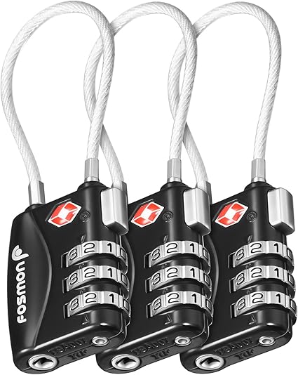 Amazon Co Jp Fosmon 3個セット アメリカ安全運輸局認定 Tsaロック 3桁 ダイヤル式ロック ワイヤーロック 南京錠 鍵 海外 旅行 荷物スーツケース用 3ダイヤルロック ブラック パソコン 周辺機器