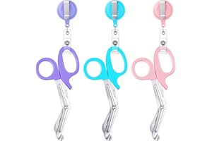 Chumia 3 Pcs Nurse Bandage Scissors Nursing Trauma Scissor with Retractable Badge Reel Clip Stainless Safety for Medical Surgical Nurse Sewing General Use, Compact Pocket Size(Fresh Color)