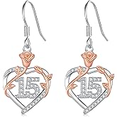 15th/ 16th/ 18th/ 50th/ 60th/ 80th Birthday Gifts for Women Daughter 925 Sterling Silver Love Heart Rose Flower Drop & Dangle Earrings Birthday Mothers Day Christmas Anniversary Graduation Jewelry
