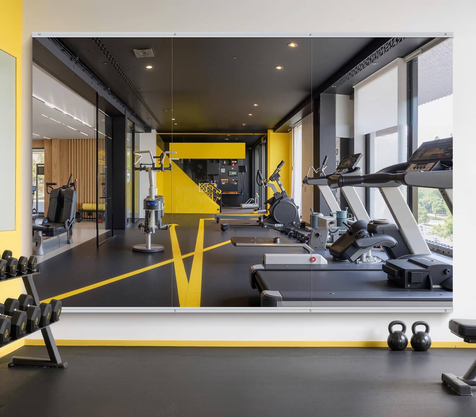 Photo 1 of InfiniGlass Home Gym Mirror - 80x40 Inch,3PCS Frameless Tempered Glass Full Body Mirror for Wall Mount - Ideal for Yoga, Workout, Bedroom, Dance Studio (Silver)