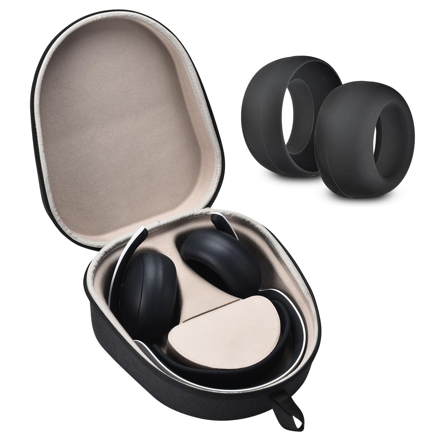 Yaowanguan Travel Carrying Case Bag & Silicone Ear Pads Cover Protector for Playstation PULSE Elite wireless headset(Black Case)