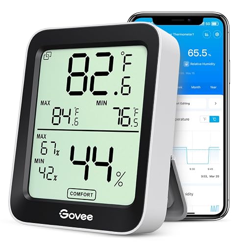 Govee Bluetooth Hygrometer Thermometer,Room Temperature Humidity Meter with APP Alerts and Data Storage, Humidity Monitor Indoor with Large LCD Display, Humidity Sensor for Baby Greenhouse Garage