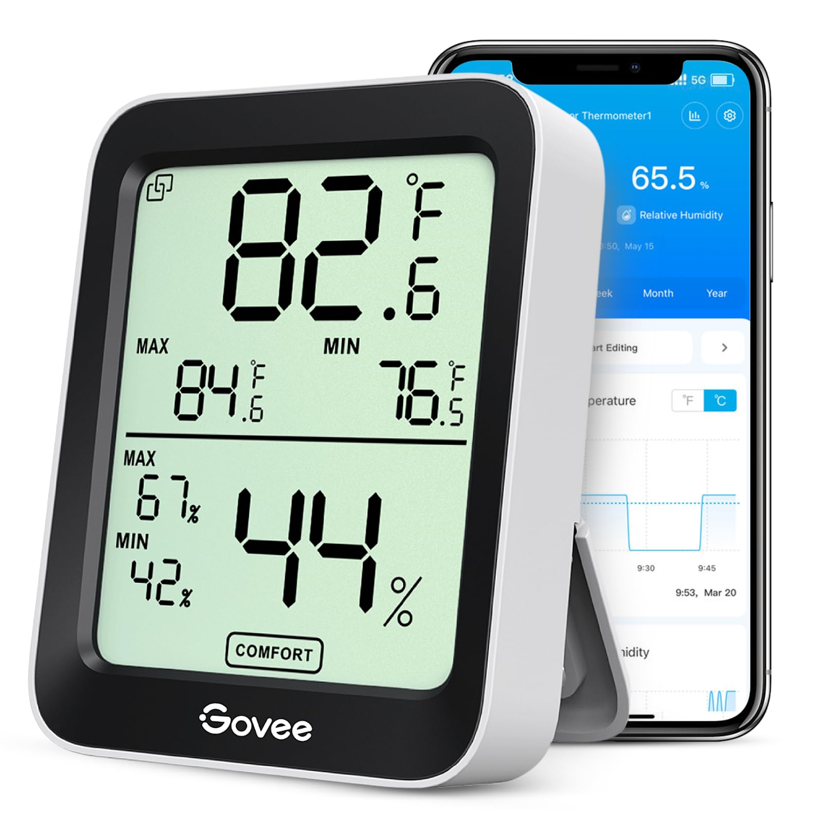 Govee Room Thermometer Hygrometer, Bluetooth Digital Indoor Humidity Meter with Smart Alert and Data Storage, Temperature Monitor for Baby Greenhouse