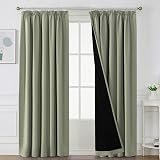 BellaHills 100% Blackout Curtains 90x90 Pencil Pleat Pair Thermal Insulated Sage