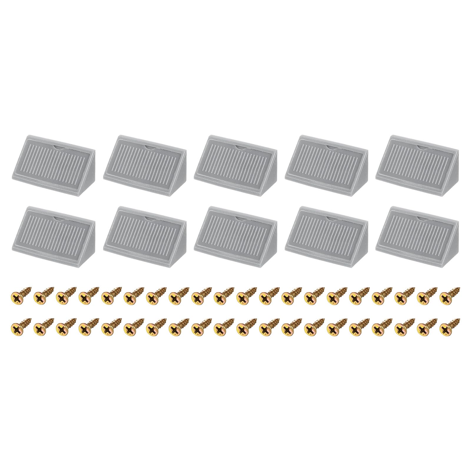 uxcell 10Pcs 90 Degree Plastic Corner Braces with Cover Cap, 41x19x19mm Nylon Shelf Right Angle Brackets with Screws for Cabinets, Cupboards (Grey)