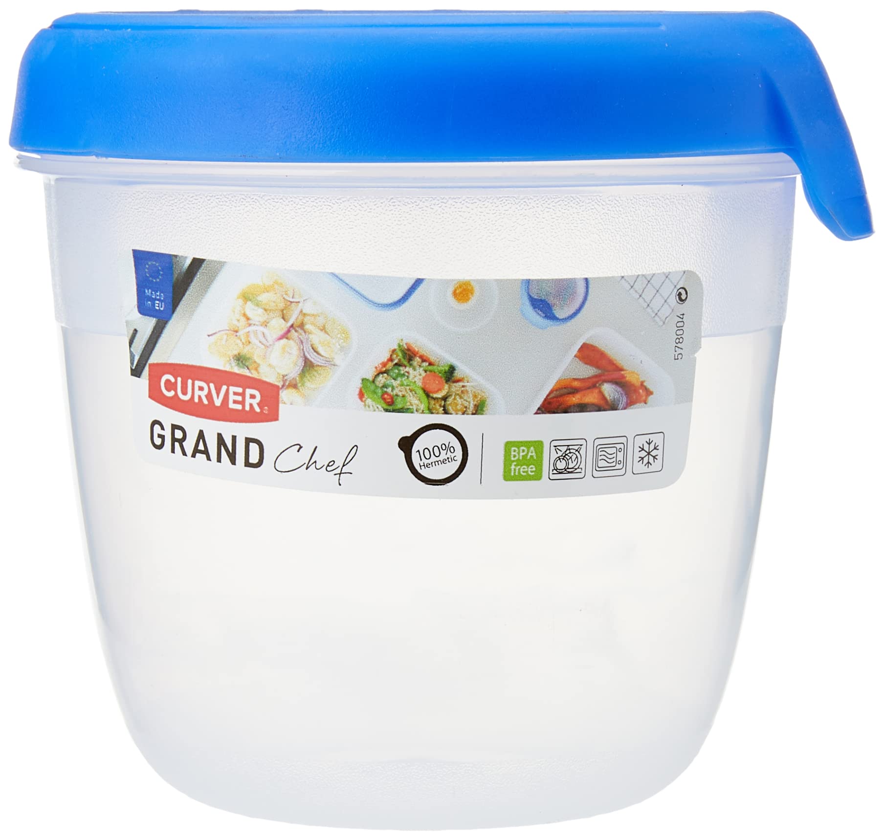 Curver Round Food Container, Transparent/Blue, 0.4 Litre