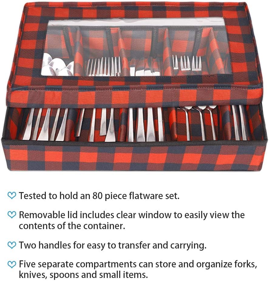 Flatware Drawer Organizer,Flatware Storage Chest, Flatware Storage Box with Lid, Transparent Window and 2 Handles, Organizer with 5 Compartments for Utensils/Silverware: Home Improvement